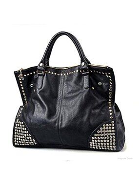 Rivet Satchel Tote Handbag Soft Greased PU Leather with Removable Strap